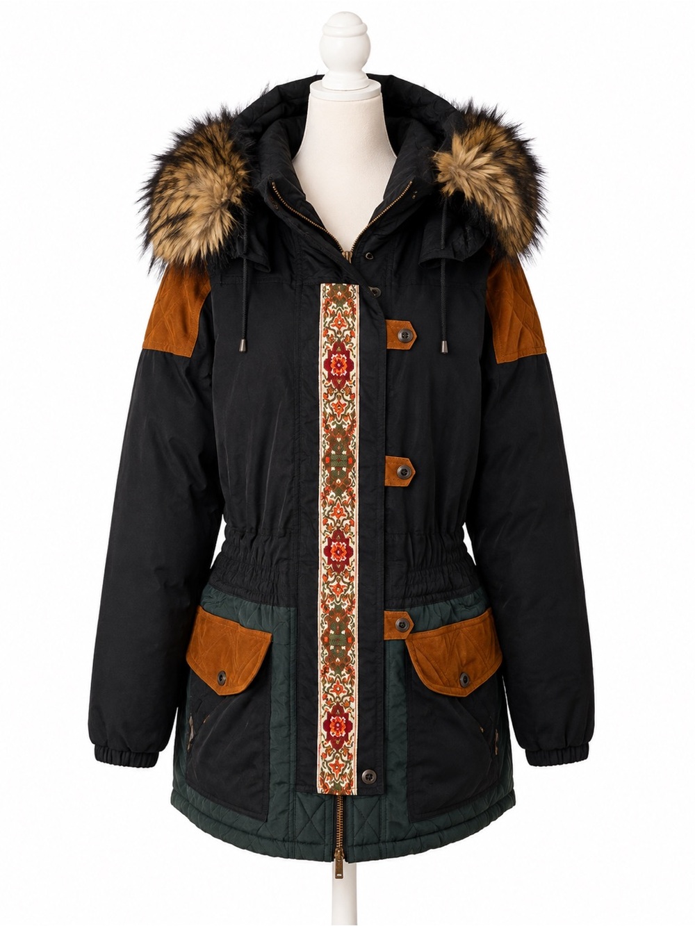 Vintage Julia Michaels Parka Medium Faux Fur Hood Embroidered 90s Ski Jacket